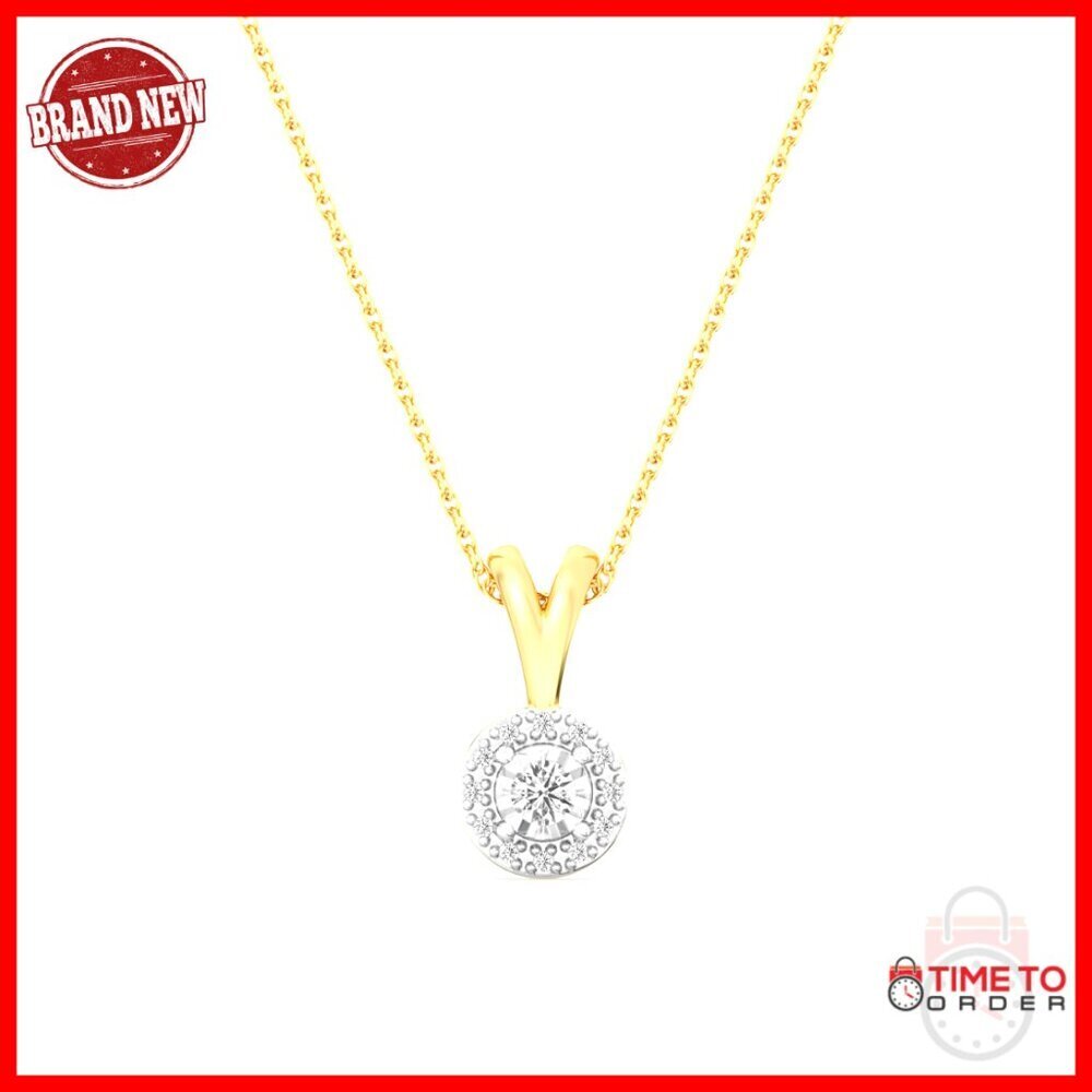 14K Gold Plated Sterling Silver Diamond Pendant Necklace 18" Chain